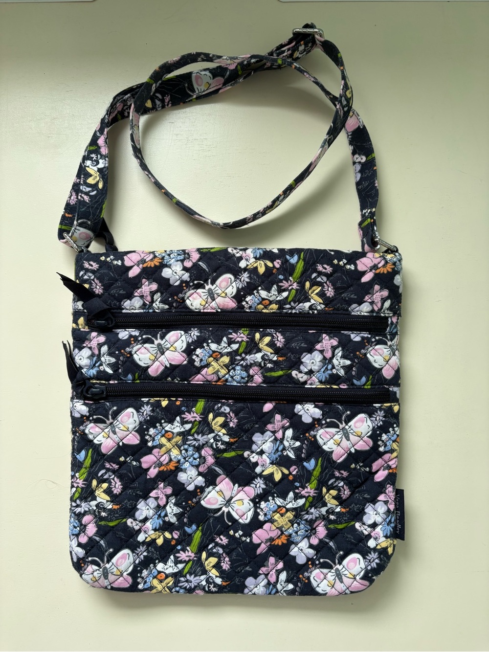 Vera Bradley Triple Zip Hipster Navy Bloom Floral Quilted Crossbody Bag